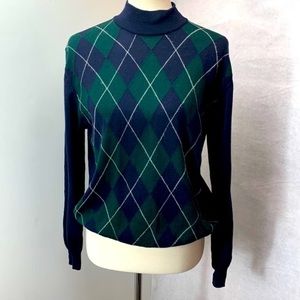Vintage argyle sweater blue and green M